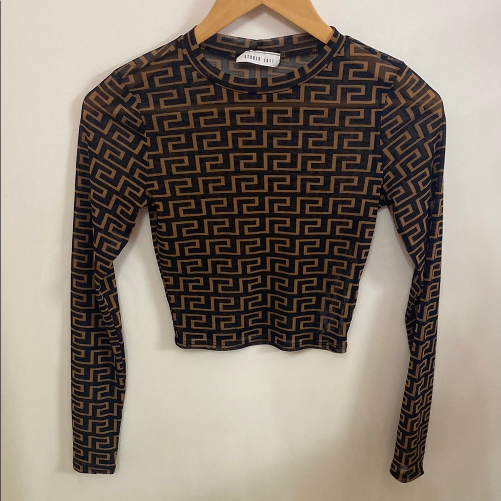 Long Sleeve Geometric Top - Black and Brown